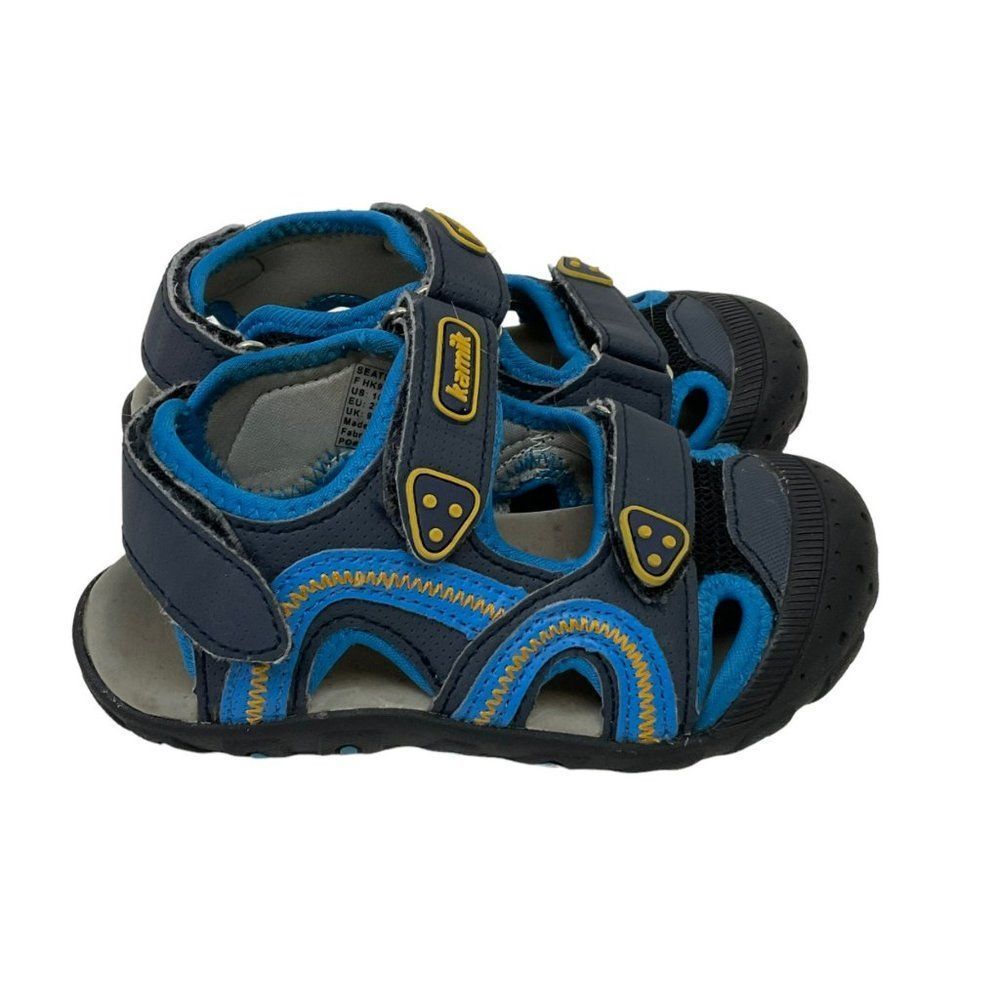 Kamik SeaTurtle Toddler Boy Sandals Size 10 Black Blue Slip On Double Strap